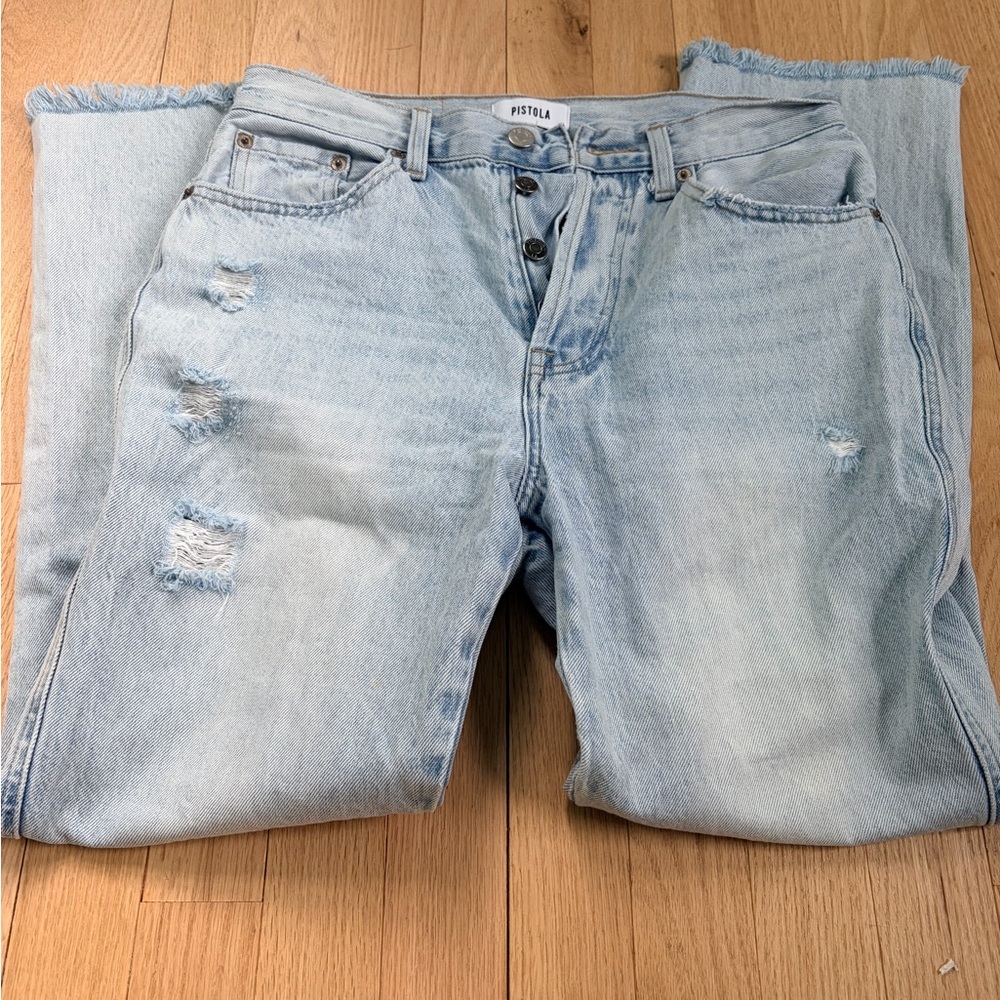 Pistola Eden High Rise Straight Jeans Size 26 Light Wash Raw Hem 100% Cotton - Picture 6 of 7